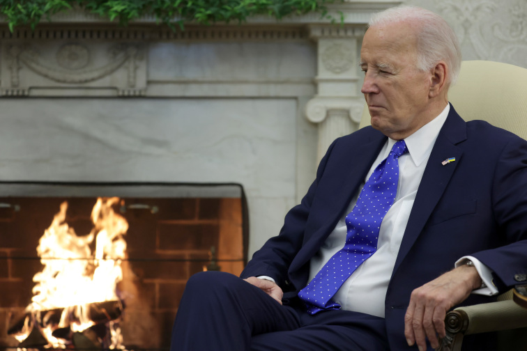 US President Joe Biden during a bilateral meeting with German Chancellor Olaf Scholz at the Oval Office of the White House on February 9, 2024 in Washington, DC.