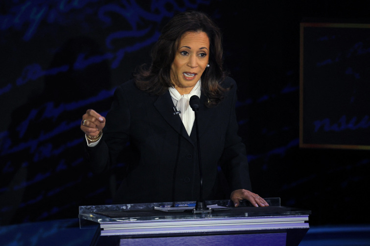 Caption/Description: Democratic presidential nominee, U.S. Vice President Kamala Harris speaks during a presidential debate hosted by ABC with Republican presidential nominee, former U.S. President Donald Trump, in Philadelphia, Pennsylvania, U.S., September 10, 2024. (REUTERS)