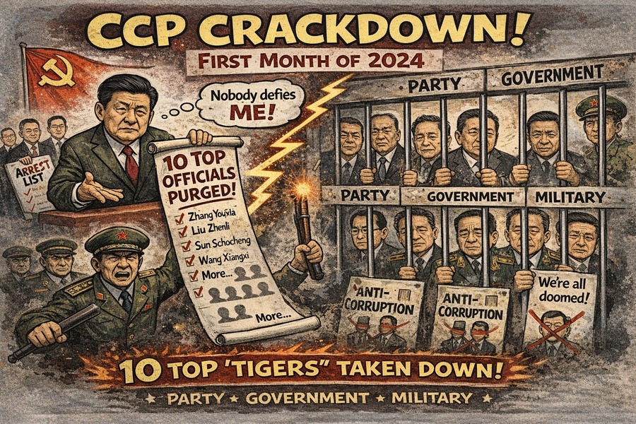 Ten “Tigers” Taken Down in the First Month, Including One Vice-National and Two Full-Minister Level Officials, Spanning the CCP’s Party, Government, and Military