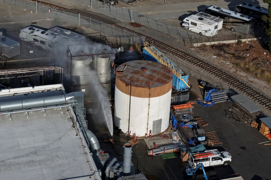 Possible fissure in California chemical tank may help prevent explosion, fire official says